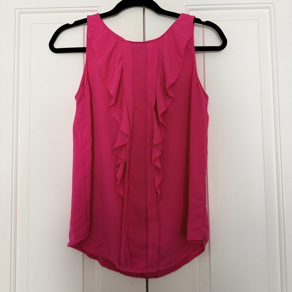 ELLE Blouse Womens S Pink Sleeveless Ruffle Front Scoop Neck Tunic Top